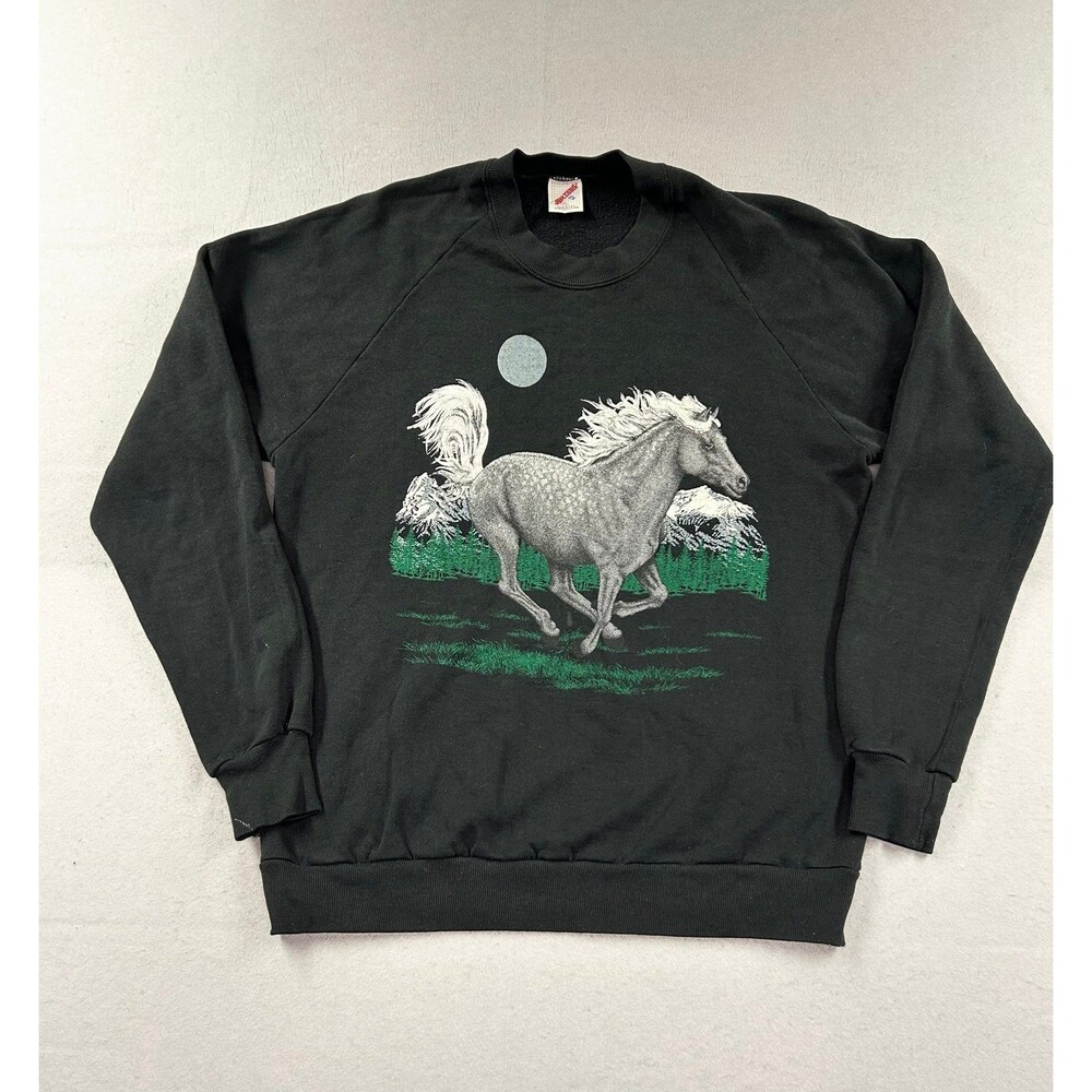 Vintage 80s/90s Jerzees Horse Graphic Sweatshirt USA Made Black XL Equestrian